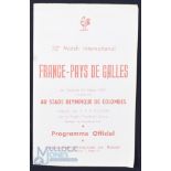 Scarce 1957 France v Wales Rugby Programme: Classic foldover 50s French flimsy, much coveted and