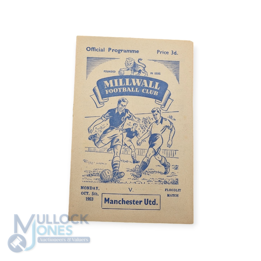 1953/54 Friendly match Millwall v Manchester Utd at The Den 5 October 1953 programme; fair/good. (