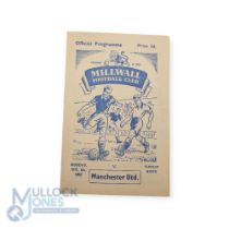 1953/54 Friendly match Millwall v Manchester Utd at The Den 5 October 1953 programme; fair/good. (