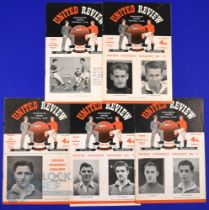 1955/56 Manchester Utd (champions) home programmes v WBA, Everton, Preston NE, Burnley, Bolton