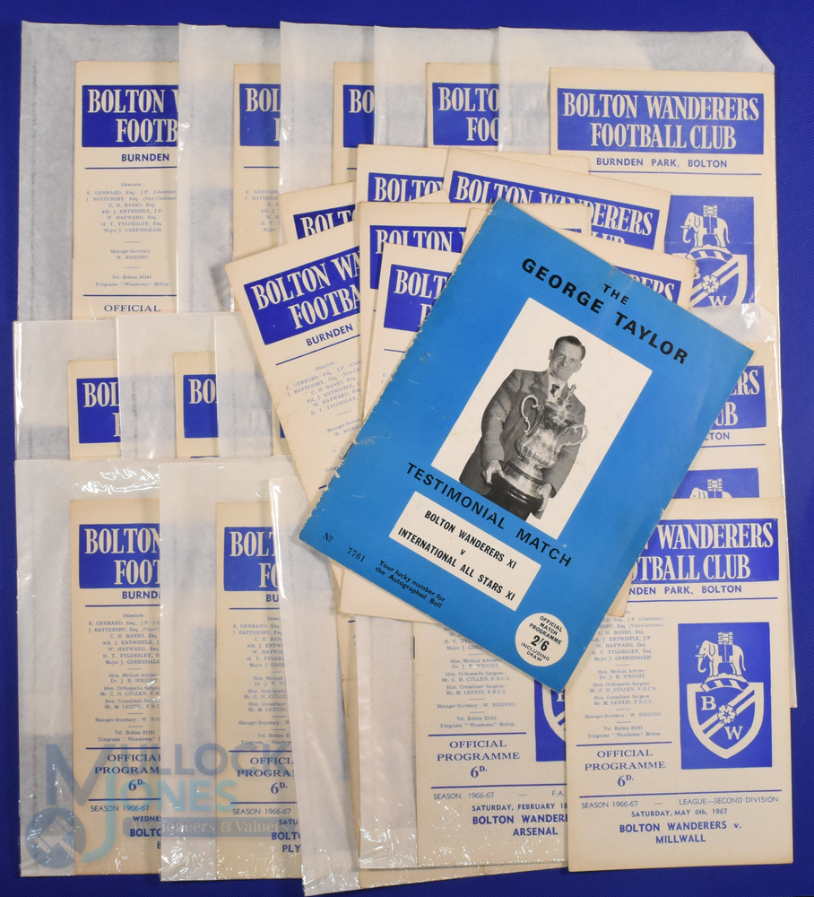 1966/67 Bolton Wanderers complete season homes (21) plus Arsenal (FAC), Crewe Alexandra (FAC),