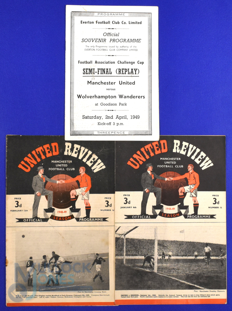 1948/49 Manchester Utd v Bournemouth (FAC), Yeovil Town (FAC); also at Everton v Wolves (FAC semi/