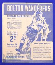 1947/48 Bolton Wanderers v Blackburn Rovers Div. 1 match programme 20 March 1948; fair/good. (1)