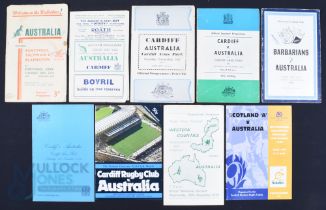 1947-1996 Australia in Wales etc Rugby Programmes (9): v Cardiff 1947, 57, 66, 75 and 84; v