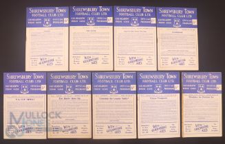 1958/59 Shrewsbury Town home match programmes v Coventry City, Aldershot, Barrow, Crewe Alexandra,