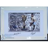 Pele and Gordon Banks Autographed 1970 World Cup Colour Print signed to the border below in black in