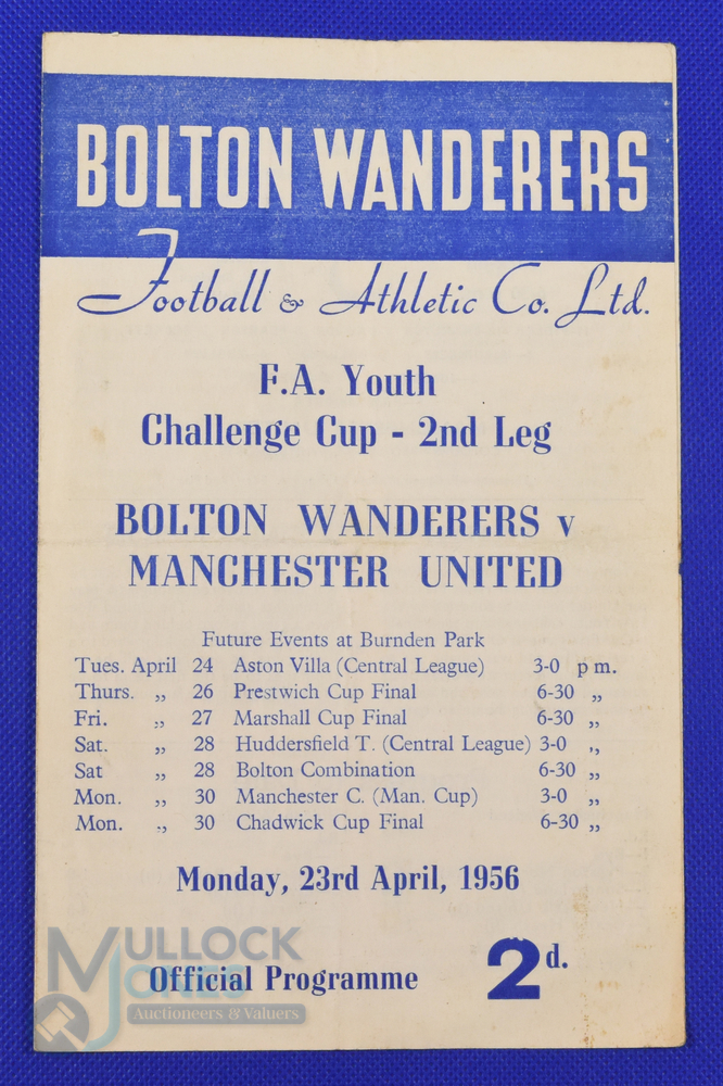 1955/56 FA Youth Cup semi-final Bolton Wanderers Youth v Manchester Utd Youth at Burnden Park 23