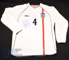 1st September 2001 Germany v England No 4 Gerrard long sleeve Shirt (L) signed and dedicated to