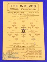 1945 War time Football League Cup semi/final Wolverhampton Wanderers v Bolton Wanderers single sheet