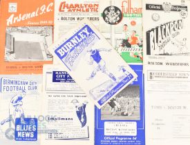 1949/50 Bolton Wanderers away match programmes v Burnley, Birmingham City, Blackpool, Fulham,