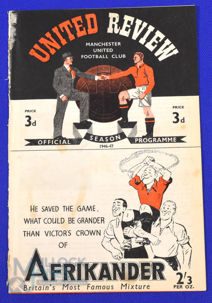 1946/47 Manchester Utd v Middlesbrough Div. 1 match programme 14 September 1946 (undated and no