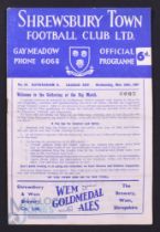 1960/61 Football League Cup s/f Shrewsbury Town v Rotherham Utd 29 March 1961 match programme;