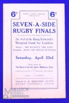 Scarce 1927 Middlesex Sevens Rugby Programme: The second-ever Middlesex tourney, detailed issue in