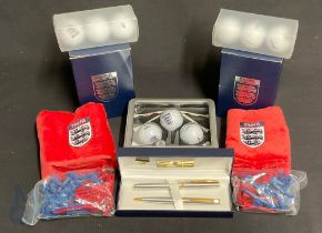 Official Football Association issued merchandise - 3 golf ball and tee sets, ball point pen,