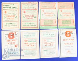 1947-54 Ireland and Wales H and A Rugby Programmes (8): With some duplication, mostly G, and