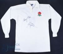 1988-92 Brian Moore's Signed England Rugby Jersey: Nike large 44" match worn long sleeved white