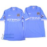2x 2010/11 Nigel de Jong No 34 Manchester City match issue home football shirts - in blue, Umbro/
