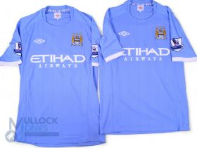 2x 2010/11 Nigel de Jong No 34 Manchester City match issue home football shirts - in blue, Umbro/