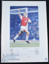 Dennis Bergkamp, Arsenal Autographed Limited Edition Colour Print 1/495 by Keith Fearon, signed by