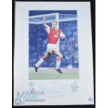 Dennis Bergkamp, Arsenal Autographed Limited Edition Colour Print 1/495 by Keith Fearon, signed by