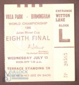 1966 World Cup 1/8 final Match Ticket Argentina v Spain 13 July 1966 at Villa Park; fair/good. (1)