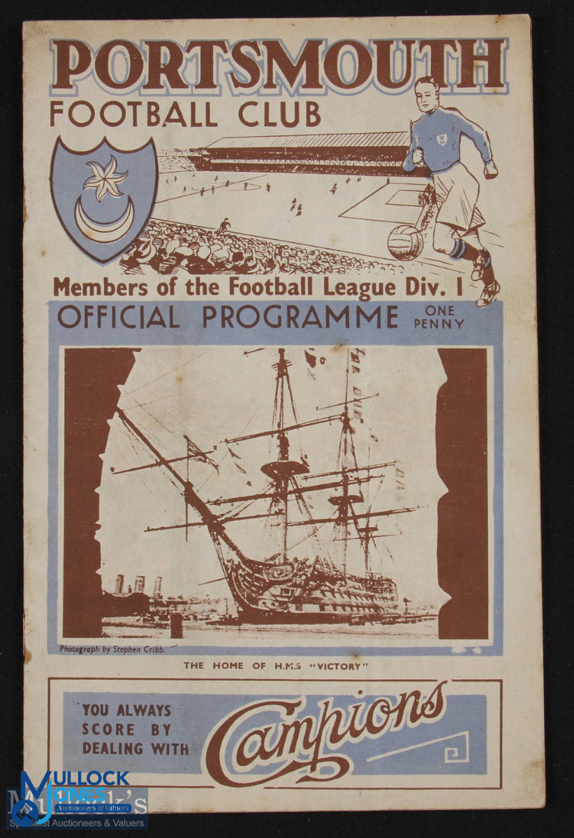 1938/39 Portsmouth v Grimsby Town Div. 1 match programme 19 April 1939 at Fratton Park; score on