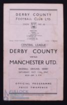 1947/48 Central League Derby County v Manchester Utd. match programme 11 October 1947 at Baseball