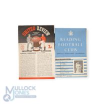 1954/55 Reading v Manchester Utd FAC 3rd round match programme 8 January 1955 (tear to back page/