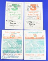 1937-1949 Ireland and England H and A Rugby Programmes (4): Issues from 1937, 1939, 1947 and 1949.
