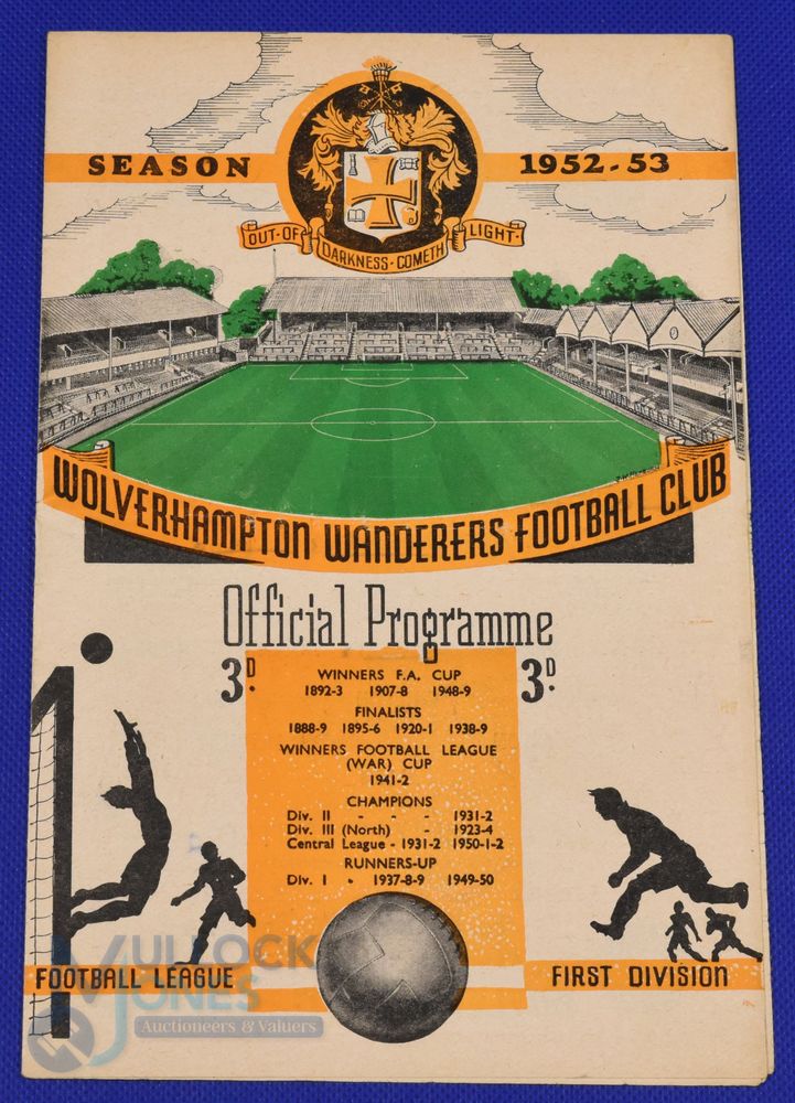 1952/53 Wolverhampton Wanderers v Manchester Utd Div. 1 match programme 4 October 1952, score 6-2 to