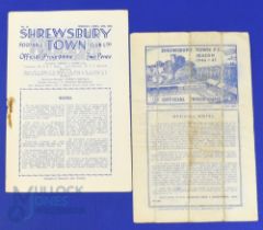 1946/47 Shrewsbury Town v Boston Utd (3rd September) (creased), 1949/50 v Boston Utd (24 April) (