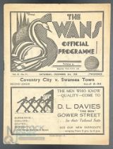 1938-39 Coventry City v Swansea Town 3rd December 1938 football programme, having light pocket folds