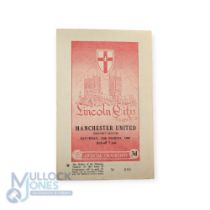1954/55 Lincoln City v Manchester Utd friendly match programme 12 March 1955 at Sincil Bank