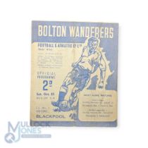 1947/48 Bolton Wanderers v Blackpool Div. 1 match programme 25 October 1947; fair/good. (1)