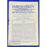 1949/50 Pre-league Shrewsbury Town v Doncaster Rovers Midland League match programme 10 September