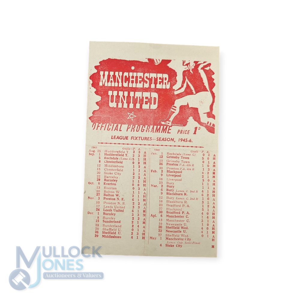 1945/46 Football League (North) Manchester Utd v Stoke City single sheet match programme 4 May 1946; - Image 2 of 2