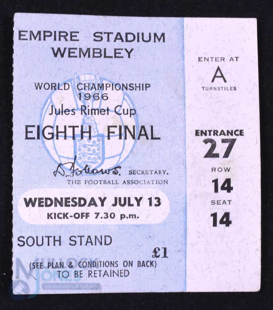 1966 World Cup 1/8 final Match Ticket France v Mexico at Wembley 13 July 1966; fair/good. (1)