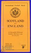Scarce 1939 Scotland v England Rugby Programme: Last England Murrayfield clash pre-WW2. Standard