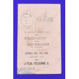 Rare 1908 Warrington v the Australians Rugby League Programme: An 8-8 draw at Wilderspool, and the