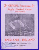 Scarce 1933 England v Ireland Rugby Programme: 17-6 English win, a fold and somewhat rubbed but