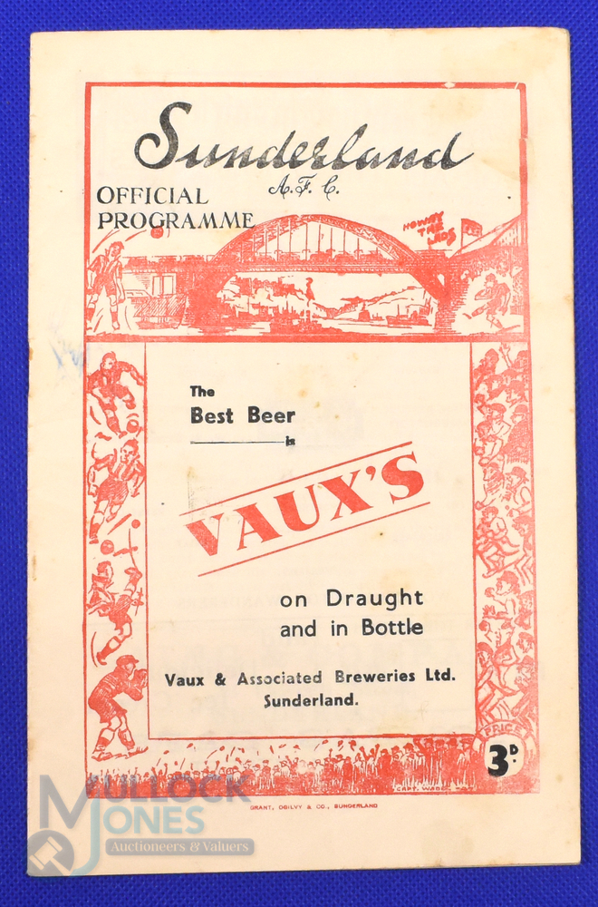 1949/50 Sunderland v Wolverhampton Wanderers Div. 1 match programme 19 November 1949 at Roker