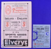 Scarce 1936 Ireland v England Rugby Programme and Ticket (2): Attractive packed 20pp Dublin issue,