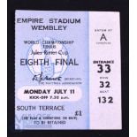 1966 World Cup Opening Match Ticket 1/8 final England v Uruguay at Wembley 11 July 1966; fair/