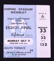 1966 World Cup Opening Match Ticket 1/8 final England v Uruguay at Wembley 11 July 1966; fair/