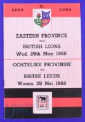 1968 British and I Lions Rugby Programme v Eastern Province: At Port Elizabeth 29/5/68 8pp,