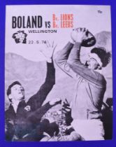 1974 British and I Lions v Boland Rugby Programme: At Wellington. 12pp, excellent