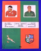 1974 British and I Lions v S Africa 2nd Test Rugby Programme: At Pretoria. Record 28-9 win. Big 32pp