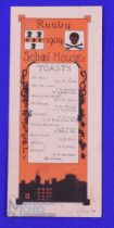 1909 Small Card, School House Toasts, Rugby School: 6" x 2" neat colourful decorative card