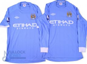 2x 2010/11 Shaun Wright-Phillips No 8 Manchester City match issue home football shirts - in blue,