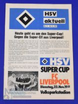 European Super Cup final Hamburg SV v Liverpool match programme 22 November 1977 (HSV Aktuell)